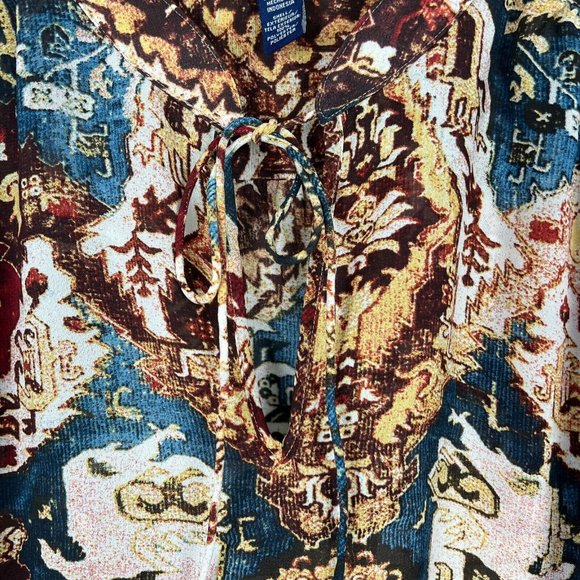 Chaps Blouse Top 3X Multicolor Printed Sheer Balloon Sleeve V-Neck Womens Plus - Picture 5 of 11